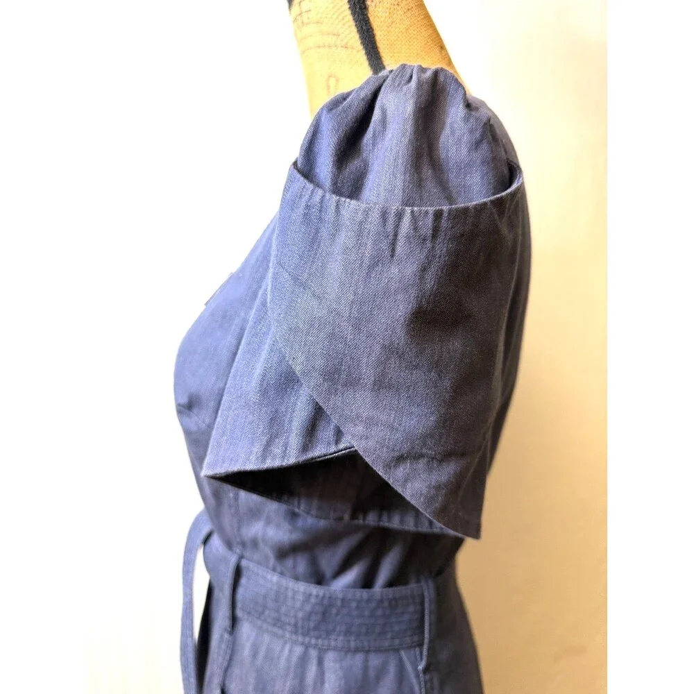 Karen Millen Navy Cotton Belted Asymmetric Zip Pockets Denim Dress Sz 6